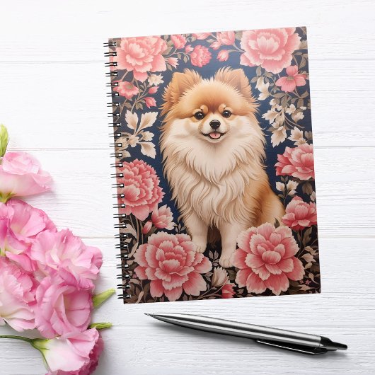 Schattigee Pommerse Hond Roze Bloemen Notitieboek
