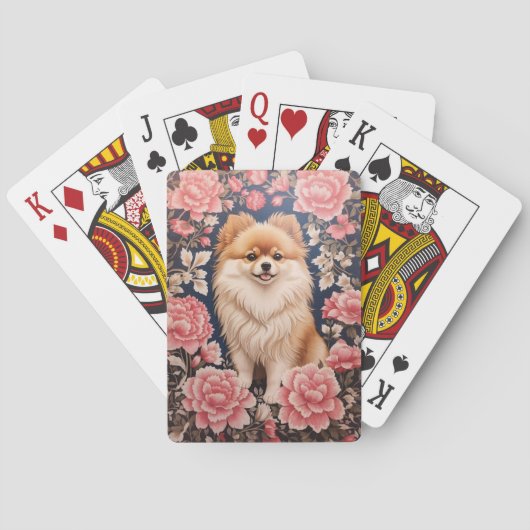 Schattigee Pommerse Hond Roze Bloemen Pokerkaarten (Achterkant)