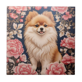Schattigee Pommerse Hond Roze Bloemen Tegeltje