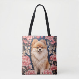 Schattigee Pommerse Hond Roze Bloemen Tote Bag