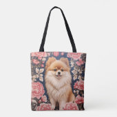 Schattigee Pommerse Hond Roze Bloemen Tote Bag (Achterkant)