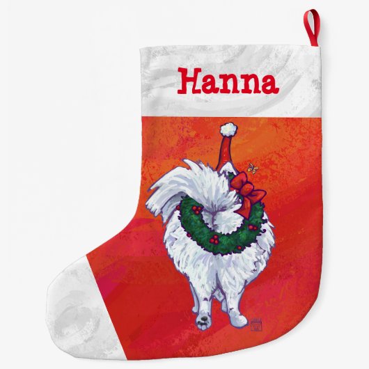 Schattigee Pommerse in Santa Hat op Rood Grote Kerstsok (Achterkant)