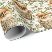 Schattigee Pommerse puppy in mandje Christmas Holl Cadeaupapier (Rol Hoek)