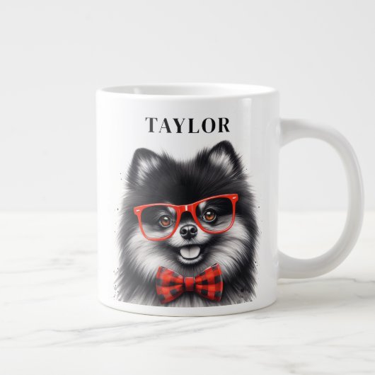 Schattigee Pommerse Rode Nerd Bril Custom Naam Grote Koffiekop (Rechts)