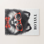 Schattigee Pommerse Rode Nerd Bril Custom Naam Legpuzzel (Horizontaal)