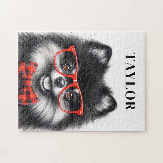 Schattigee Pommerse Rode Nerd Bril Custom Naam Legpuzzel (Horizontaal)