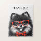 Schattigee Pommerse Rode Nerd Bril Custom Naam Legpuzzel (Verticaal)