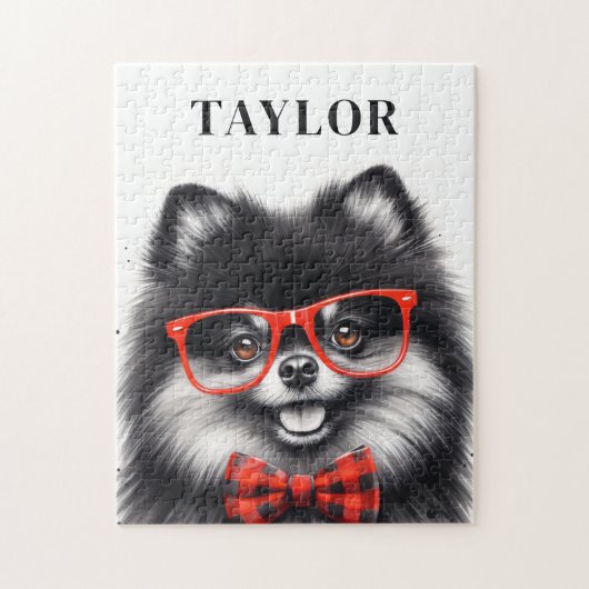 Schattigee Pommerse Rode Nerd Bril Custom Naam Legpuzzel (Verticaal)