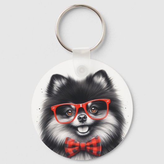 Schattigee Pommerse rode nerdbril Sleutelhanger (Achterkant)
