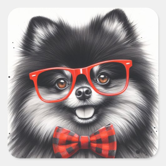 Schattigee Pommerse rode nerdbril Vierkante Sticker (Voorkant)