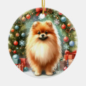 Schattigee Pommerse Waterverf Feestelijke Kerst Keramisch Ornament (Voorkant)