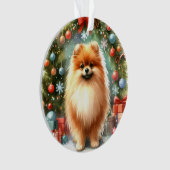 Schattigee Pommerse Waterverf Feestelijke Kerst Ornament (voorkant)