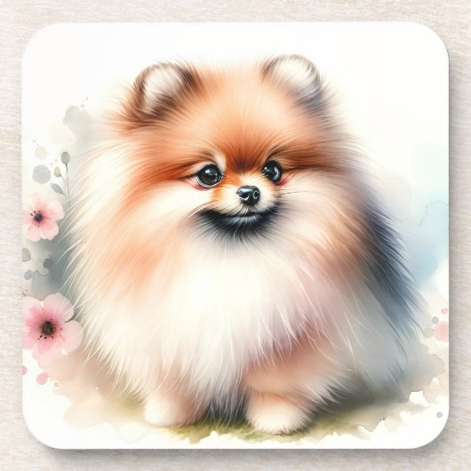 Schattigee Pommerse waterverf illustratie Bier Onderzetter (Voorkant)