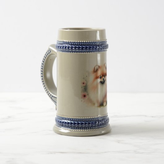 Schattigee Pommerse waterverf illustratie Bierpul (Voorkant links)