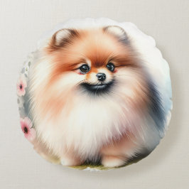 Schattigee Pommerse waterverf illustratie Rond Kussen