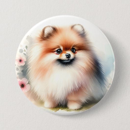 Schattigee Pommerse waterverf illustratie Ronde Button 7,6 Cm (Voorkant)