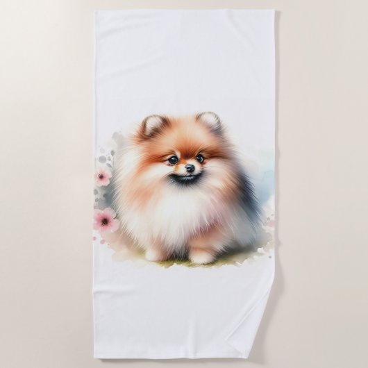 Schattigee Pommerse waterverf illustratie Strandlaken (Voorkant)