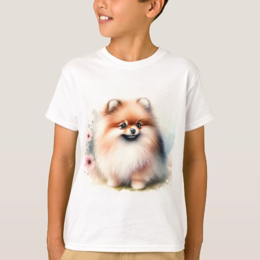 Schattigee Pommerse waterverf illustratie T-shirt (Voorkant)