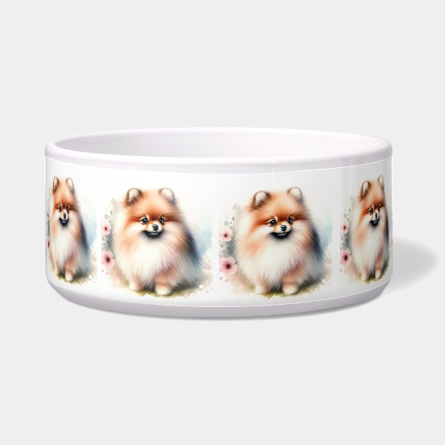 Schattigee Pommerse waterverf illustratie Voerbakje (Voorkant)