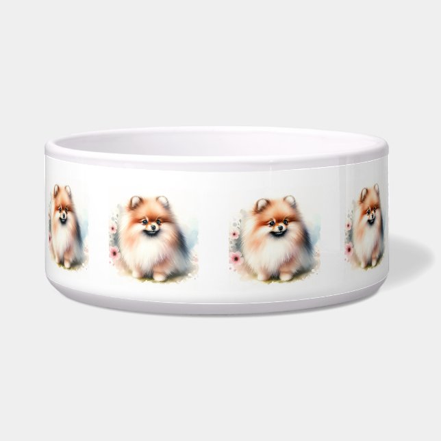 Schattigee Pommerse waterverf illustratie Voerbakje (Voorkant)