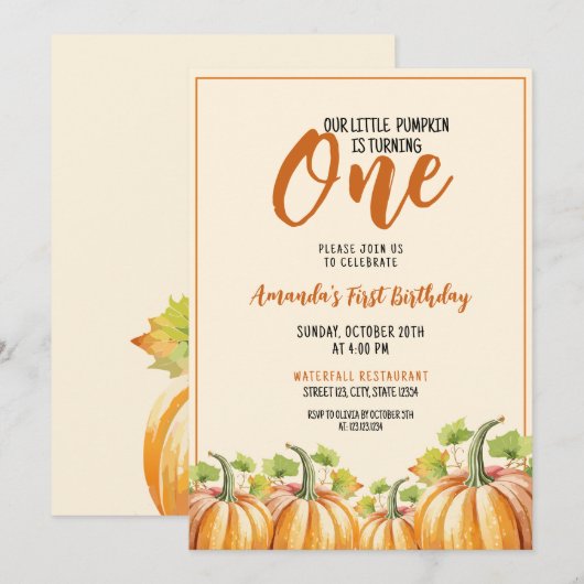 Schattigee pompoen Baby 1e verjaardag Kaart (Voorkant / Achterkant)