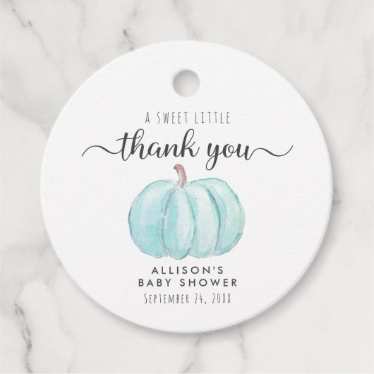 Schattigee pompoen baby jongen douche dank u bedankjes labels (Voorkant)