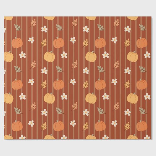 Schattigee pompoen & bladeren naadloze herfststree cadeaupapier (Vlak)