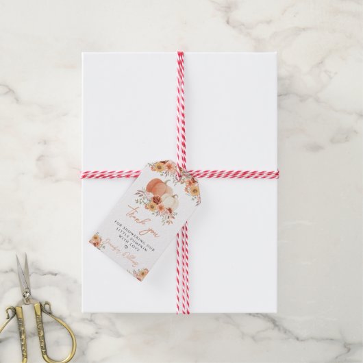 Schattigee Pompoen Bloemen Baby shower Dank u labe Cadeaulabel (Met Touw)