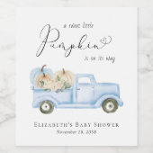 Schattigee Pompoen Blue Truck Waterverf Baby Boy S Wijn Etiket (Enkel label)