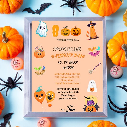 Schattigee pompoen Boo Halloween Bash Invitation Kaart