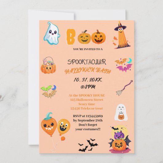 Schattigee pompoen Boo Halloween Bash Invitation Kaart (Voorkant)