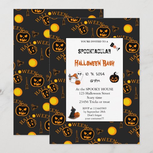 Schattigee pompoen Boo Halloween bash Kaart (Voorkant / Achterkant)