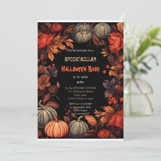 Schattigee pompoen Boo Halloween bash Kaart (Staand voorkant)