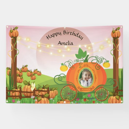 Schattigee Pompoen Carriage Girl Verjaardag Herfst Spandoek (Horizontaal)