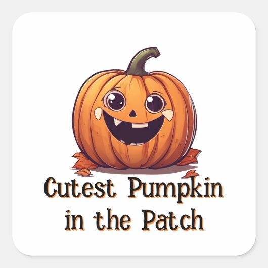 Schattigee Pompoen Cartoon Halloween Oranje Tekst Vierkante Sticker (Voorkant)