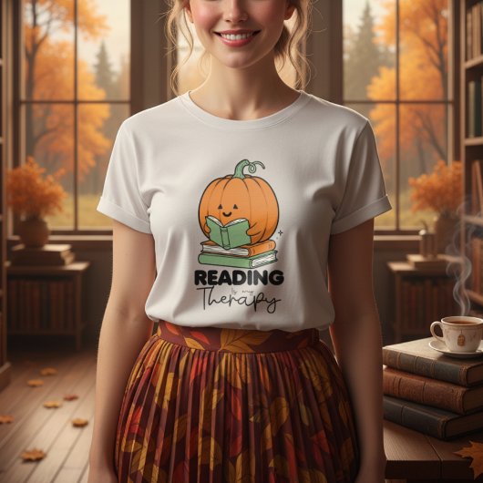 Schattigee pompoen die een boek vasthoudt, herfst t-shirt