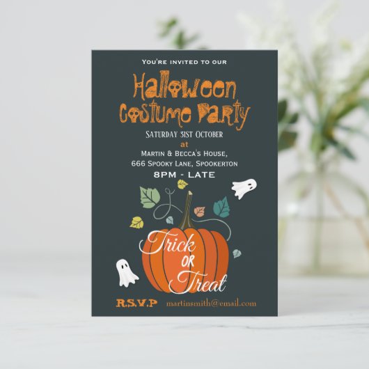 Schattigee pompoen en geesten Halloween Kostuum Pa Kaart (Staand voorkant)