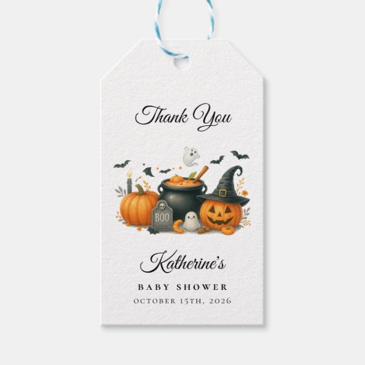 Schattigee pompoen genderneutraal Halloween Baby s Cadeaulabel (Voorkant)