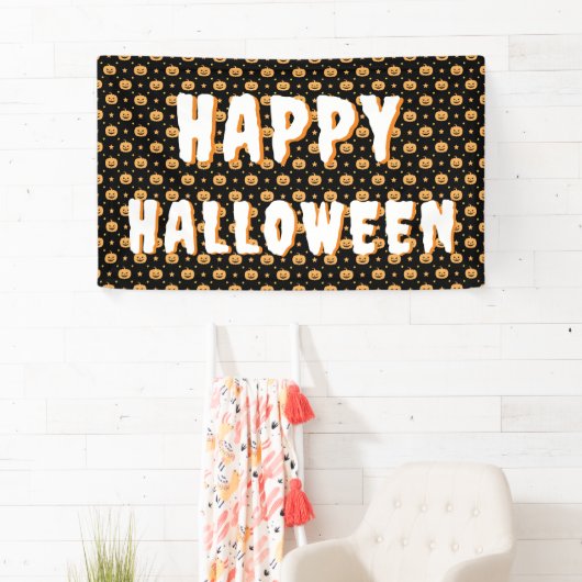 Schattigee pompoen gezichtspatroon zwart Sinaasapp Spandoek (Insitu)