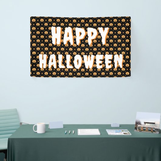 Schattigee pompoen gezichtspatroon zwart Sinaasapp Spandoek (Beurs)