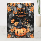 Schattigee Pompoen Ghost Floral Happy Halloween Ka Kaart (Voorkant)