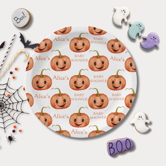 Schattigee pompoen Halloween Baby shower Papieren Bordje