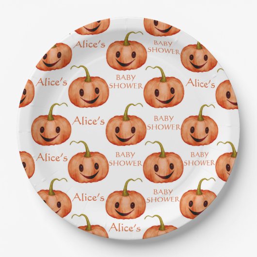 Schattigee pompoen Halloween Baby shower Papieren Bordje (Voorkant)