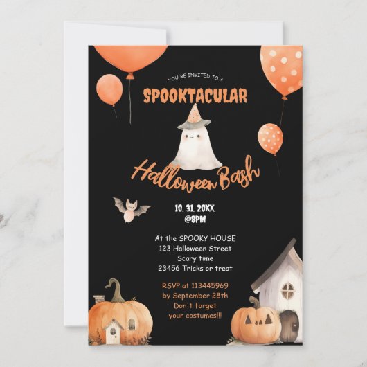 Schattigee pompoen Halloween Bash Kaart (Voorkant)