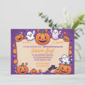 Schattigee pompoen Halloween Bash Oranje Paarse Kaart (Staand voorkant)