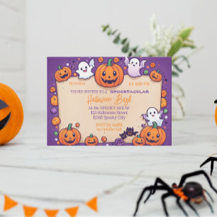 Schattigee pompoen Halloween Bash Oranje Paarse Kaart