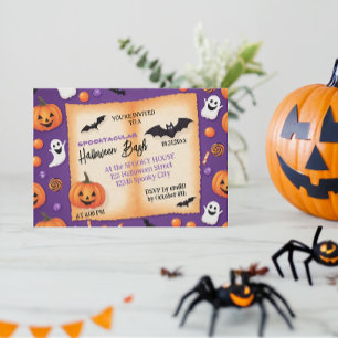 Schattigee pompoen Halloween Bash Oranje Paarse Kaart