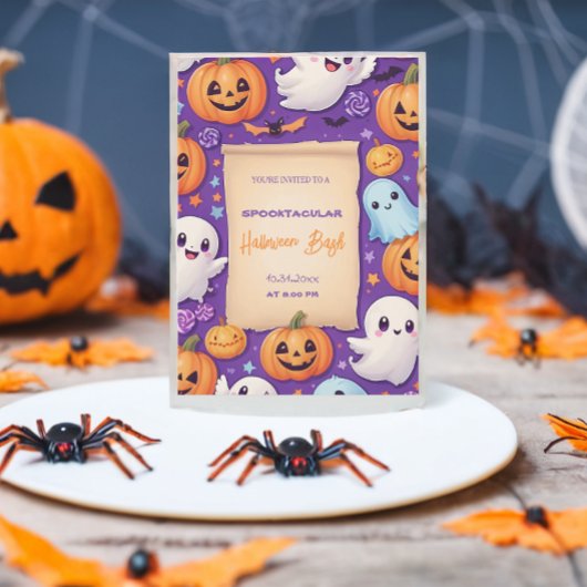 Schattigee pompoen Halloween Bash Oranje Paarse Kaart