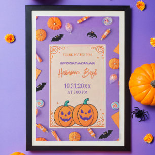 Schattigee pompoen Halloween Bash Oranje Paarse Kaart