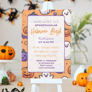 Schattigee pompoen Halloween Bash Oranje Paarse Kaart